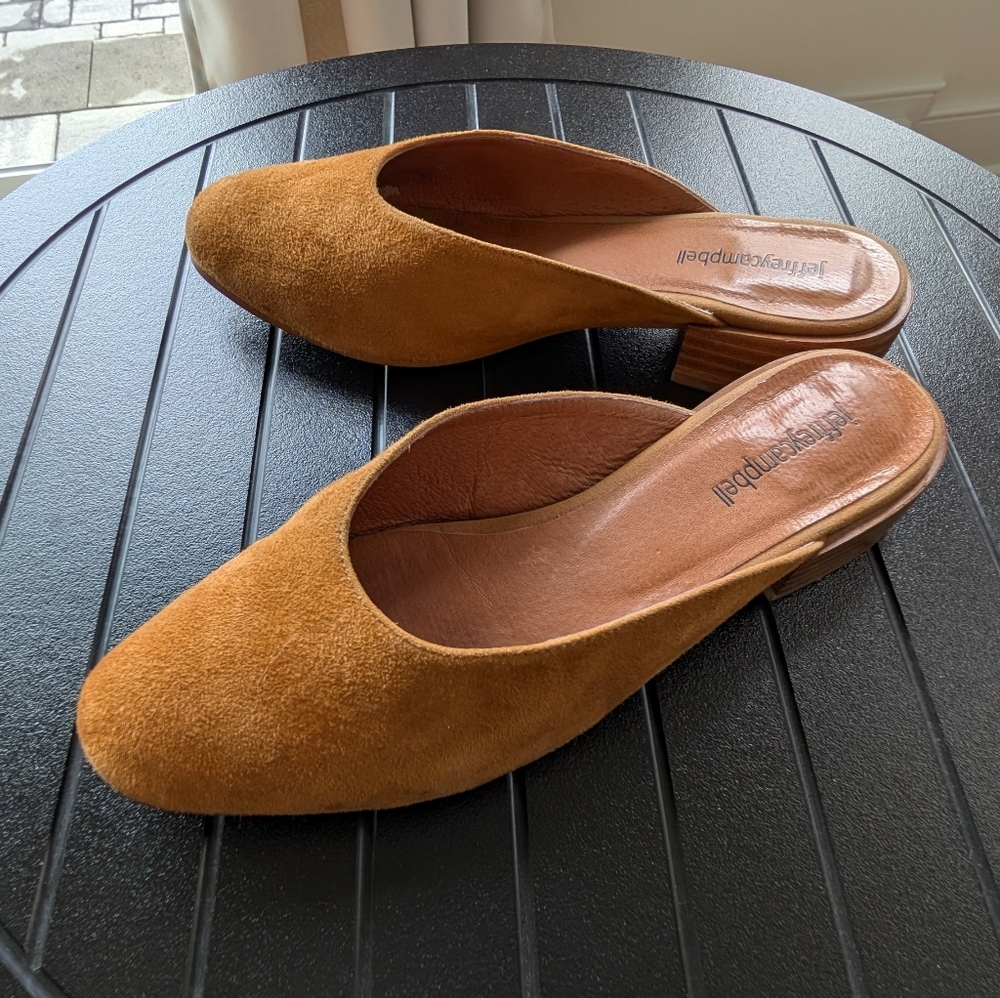Jeffrey Campbell Mustard Suede Slip-On Mules - Picture 2 of 14